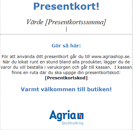Presentkort i gruppen  hos AgriaShop (PRESENTKORT)